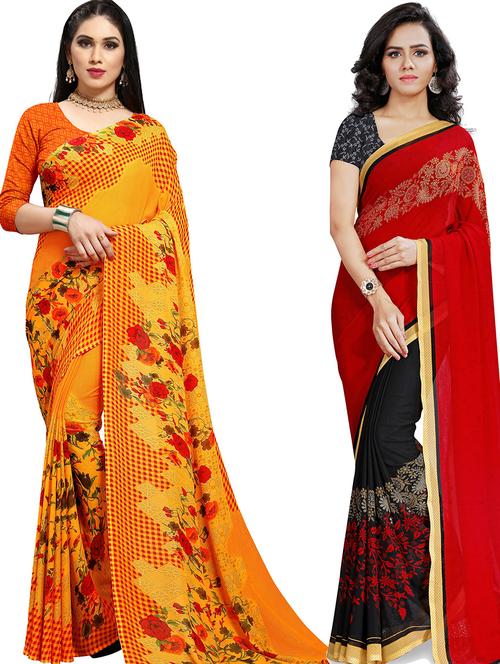 women pack of 2 casual wear combo sarees with blouse - 21479401 - Very Small Image - 1