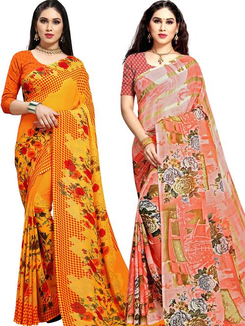 women pack of 2 casual wear combo sarees with blouse - 21479403 - Very Small Image - 1