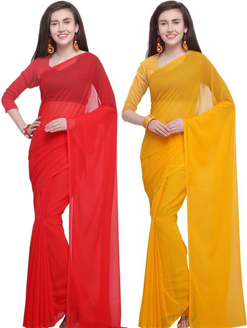 women pack of 2 casual wear combo sarees with blouse - 21479408 - Very Small Image - 1