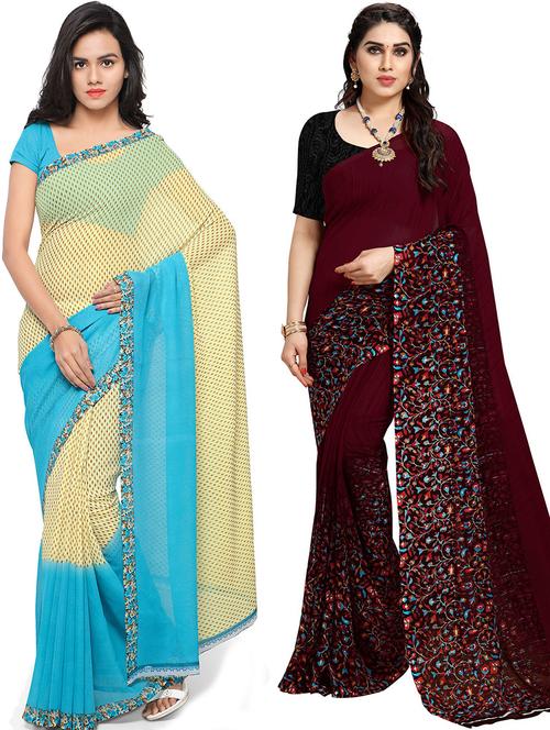 women pack of 2 casual wear combo sarees with blouse - 21479412 - Very Small Image - 1
