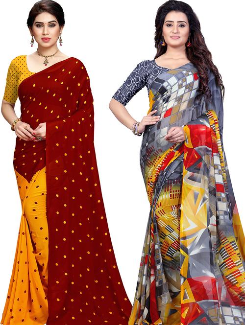women pack of 2 casual wear combo sarees with blouse - 21479424 - Very Small Image - 1