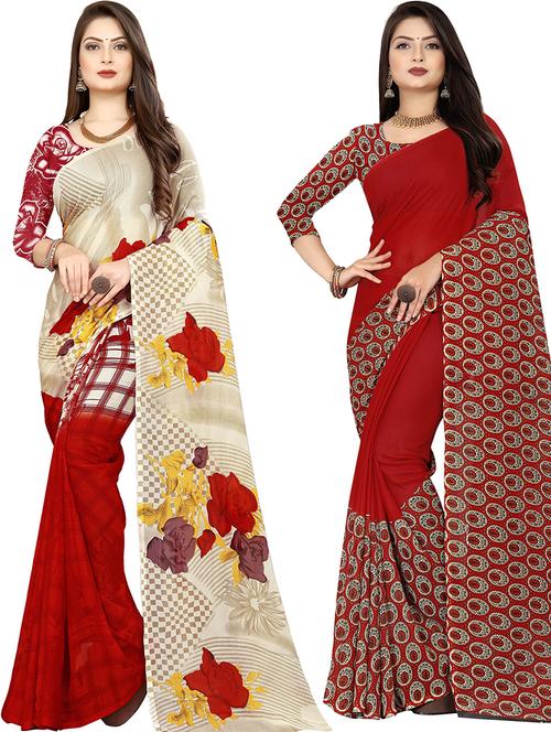 women pack of 2 casual wear combo sarees with blouse - 21479444 - Very Small Image - 1