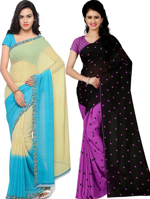 women pack of 2 casual wear combo sarees with blouse - 21479455 - Very Small Image - 1