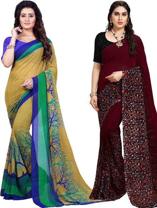 women pack of 2 casual wear combo sarees with blouse - 21479460 - Very Small Image - 1