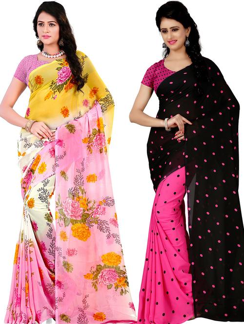 women pack of 2 casual wear combo sarees with blouse - 21479466 - Very Small Image - 1