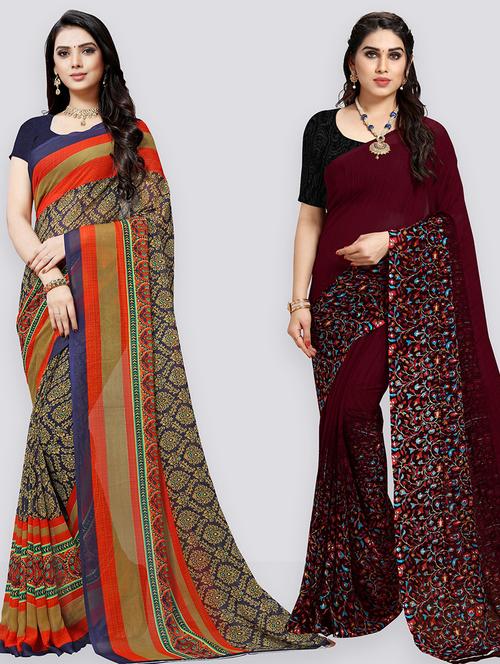 women pack of 2 casual wear combo sarees with blouse - 21479481 - Very Small Image - 1