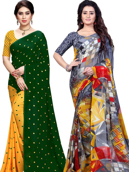 women pack of 2 casual wear combo sarees with blouse - 21479526 - Very Small Image - 1