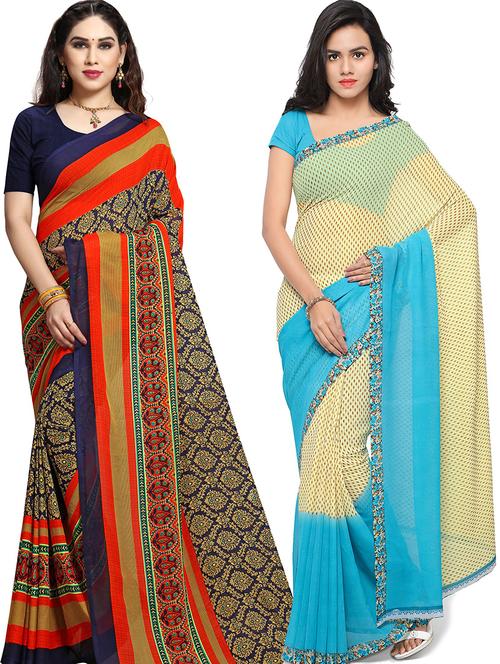 women pack of 2 casual wear combo sarees with blouse - 21479539 - Very Small Image - 1