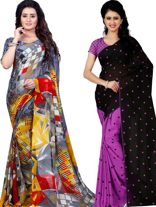 women pack of 2 casual wear combo sarees with blouse - 21479550 - Very Small Image - 1