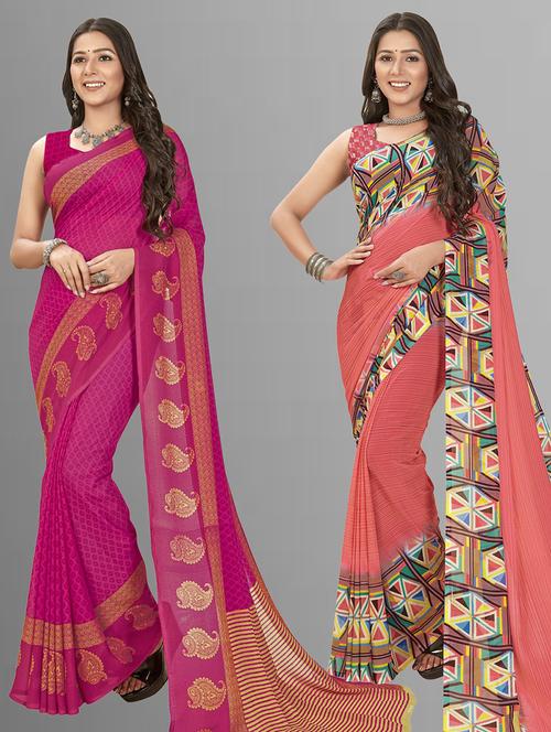 women pack of 2 casual wear combo sarees with blouse - 21479551 - Very Small Image - 1