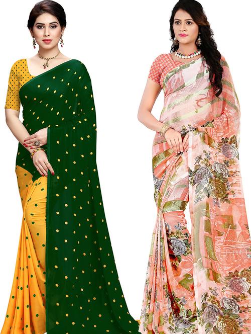women pack of 2 casual wear combo sarees with blouse - 21479557 - Very Small Image - 1
