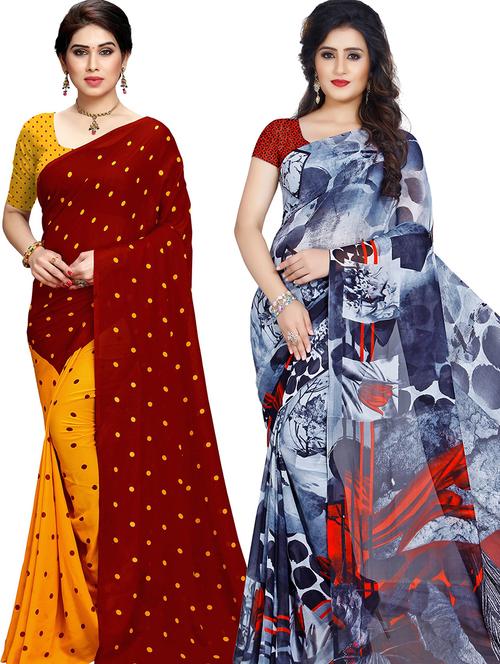 women pack of 2 casual wear combo sarees with blouse - 21479568 - Very Small Image - 1
