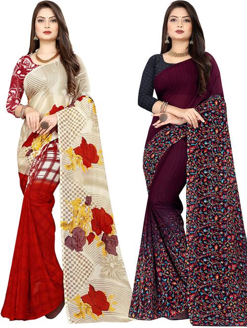 women pack of 2 casual wear combo sarees with blouse - 21479569 - Very Small Image - 1
