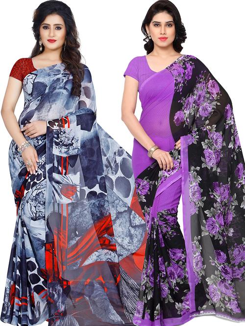 women pack of 2 casual wear combo sarees with blouse - 21479571 - Very Small Image - 1