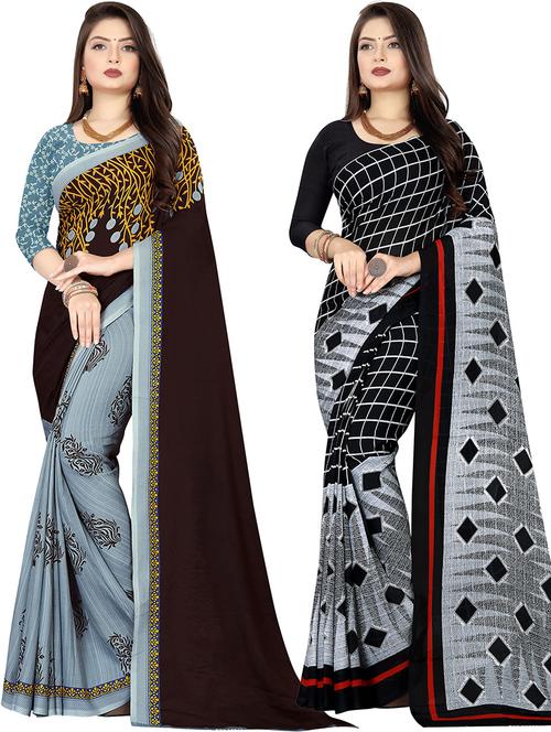 women pack of 2 casual wear combo sarees with blouse - 21479572 - Very Small Image - 1
