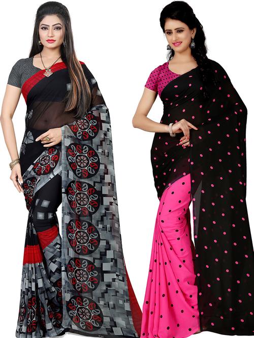 women pack of 2 casual wear combo sarees with blouse - 21479580 - Very Small Image - 1