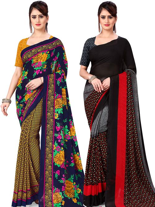 women pack of 2 casual wear combo sarees with blouse - 21479586 - Very Small Image - 1