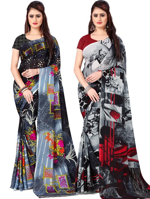 women pack of 2 casual wear combo sarees with blouse - 21479594 - Very Small Image - 1