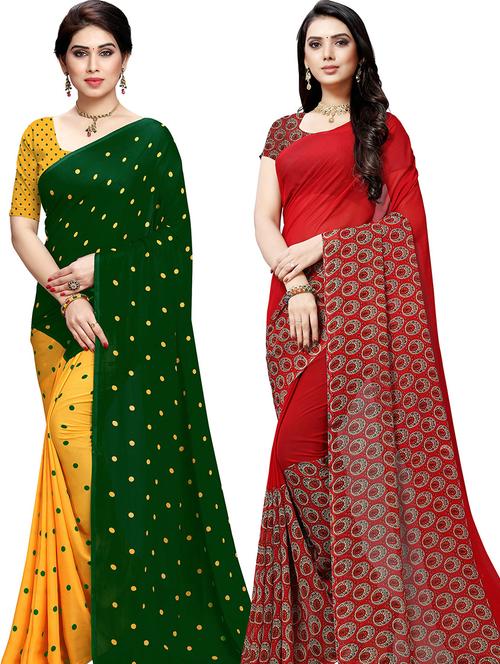 women pack of 2 casual wear combo sarees with blouse - 21479611 - Very Small Image - 1