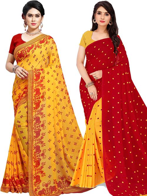 women pack of 2 casual wear combo sarees with blouse - 21479617 - Very Small Image - 1