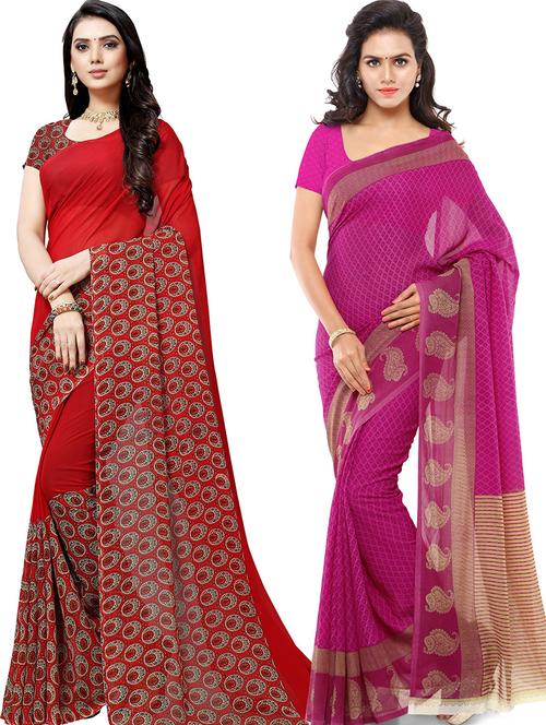 women pack of 2 casual wear combo sarees with blouse - 21479628 - Very Small Image - 1