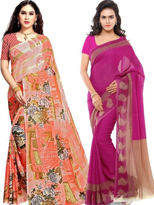 women pack of 2 casual wear combo sarees with blouse - 21479631 - Very Small Image - 1