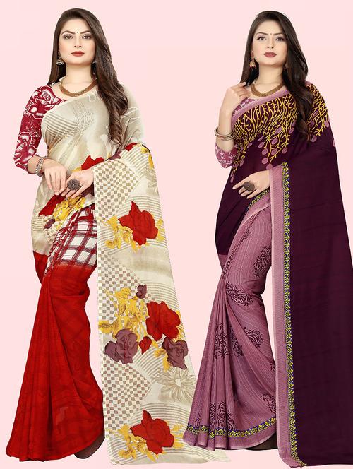 women pack of 2 casual wear combo sarees with blouse - 21479634 - Very Small Image - 1