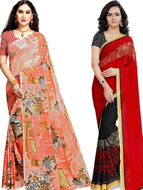 women pack of 2 casual wear combo sarees with blouse - 21479658 - Very Small Image - 1