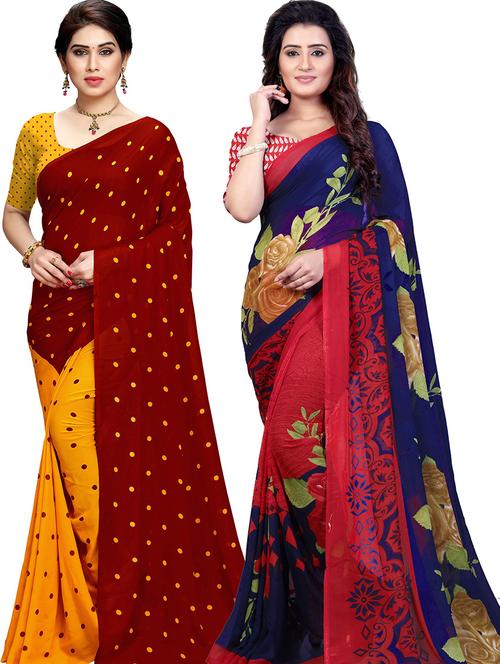 women pack of 2 casual wear combo sarees with blouse - 21479664 - Very Small Image - 1