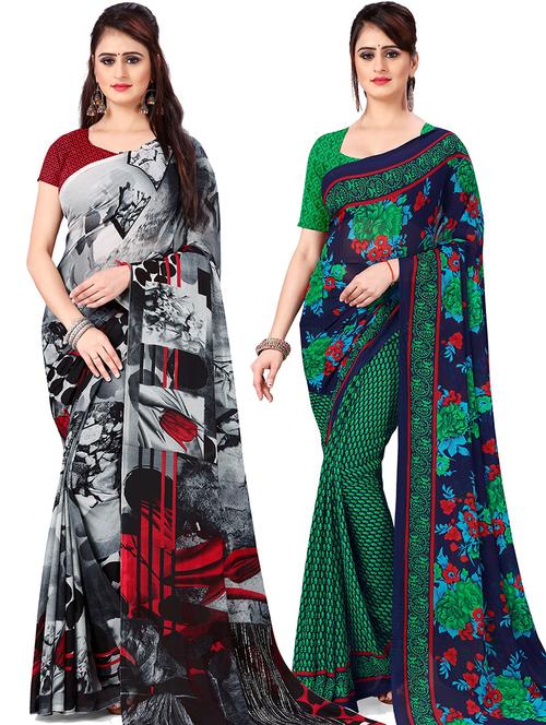 women pack of 2 casual wear combo sarees with blouse - 21479672 - Very Small Image - 1