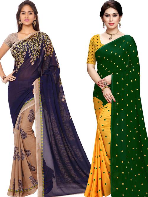 women pack of 2 casual wear combo sarees with blouse - 21479683 - Very Small Image - 1