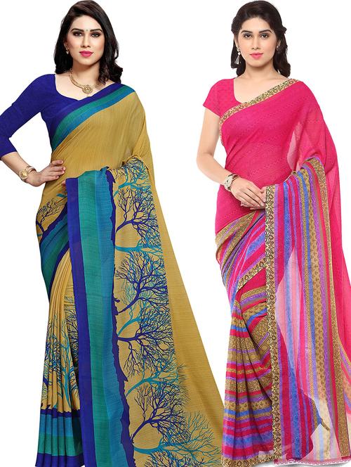 women pack of 2 casual wear combo sarees with blouse - 21479698 - Very Small Image - 1