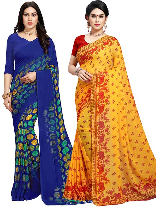 women pack of 2 casual wear combo sarees with blouse - 21479701 - Very Small Image - 1