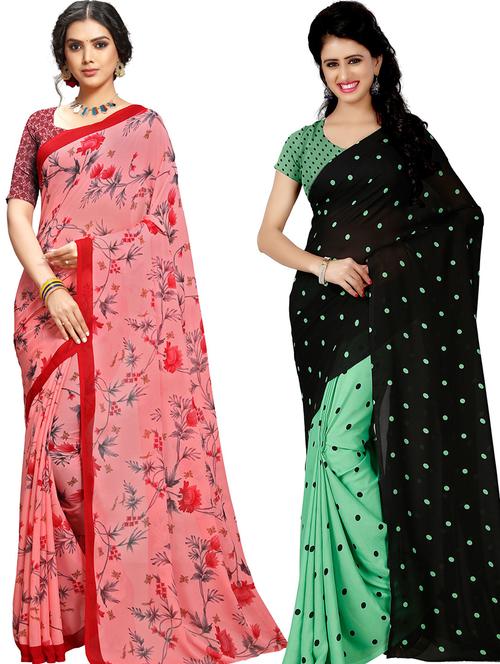 women pack of 2 casual wear combo sarees with blouse - 21479703 - Very Small Image - 1