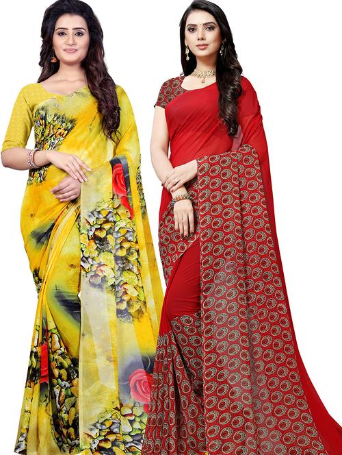 women pack of 2 casual wear combo sarees with blouse - 21479706 - Very Small Image - 1