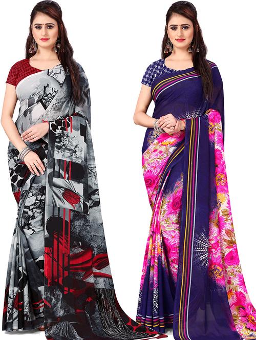 women pack of 2 casual wear combo sarees with blouse - 21479707 - Very Small Image - 1