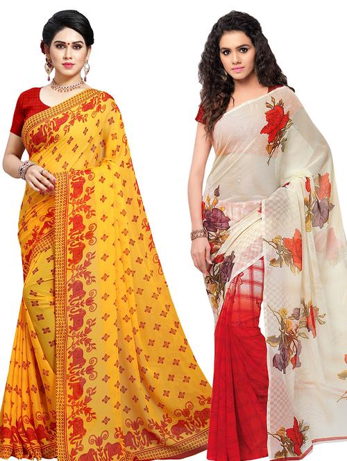 women pack of 2 casual wear combo sarees with blouse - 21479715 - Very Small Image - 1