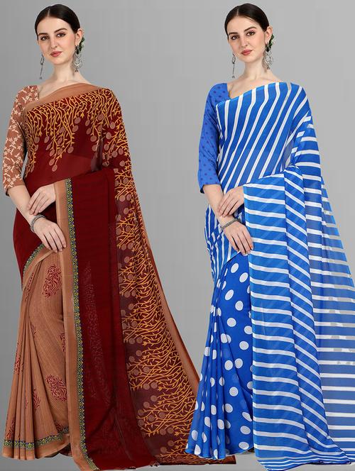 women pack of 2 casual wear combo sarees with blouse - 21479809 - Very Small Image - 1