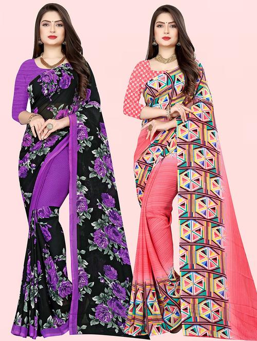 women pack of 2 casual wear combo sarees with blouse - 21479820 - Very Small Image - 1