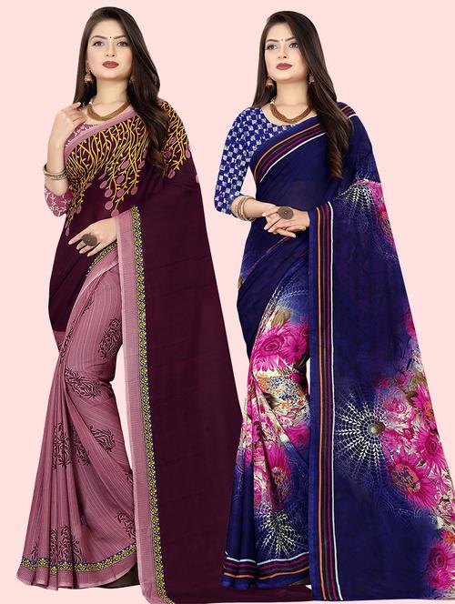 women pack of 2 casual wear combo sarees with blouse - 21479822 - Very Small Image - 1