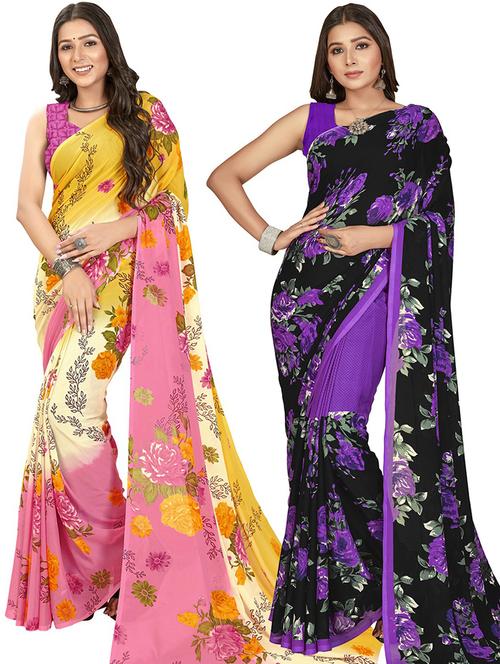 women pack of 2 casual wear combo sarees with blouse - 21479835 - Very Small Image - 1