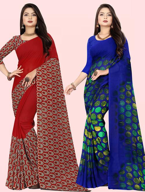 women pack of 2 casual wear combo sarees with blouse - 21479870 - Very Small Image - 1