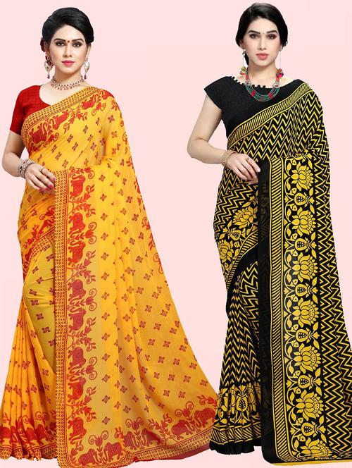 women pack of 2 casual wear sarees with blouse - 21479875 - Very Small Image - 1