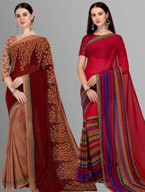 women pack of 2 casual wear sarees with blouse - 21479880 - Very Small Image - 1