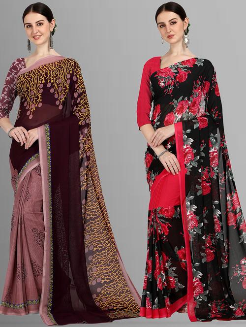 women pack of 2 casual wear combo sarees with blouse - 21479881 - Very Small Image - 1