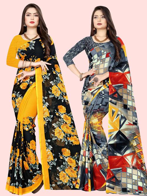 women pack of 2 casual wear combo sarees with blouse - 21479884 - Very Small Image - 1
