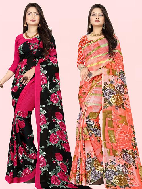 women pack of 2 casual wear combo sarees with blouse - 21479885 - Very Small Image - 1