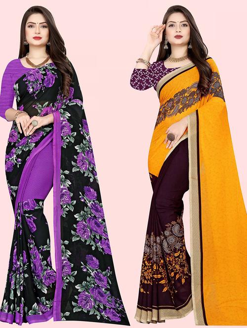 women pack of 2 casual wear combo sarees with blouse - 21479888 - Very Small Image - 1