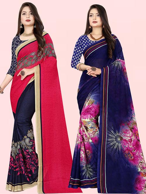 women pack of 2 casual wear combo sarees with blouse - 21479891 - Very Small Image - 1