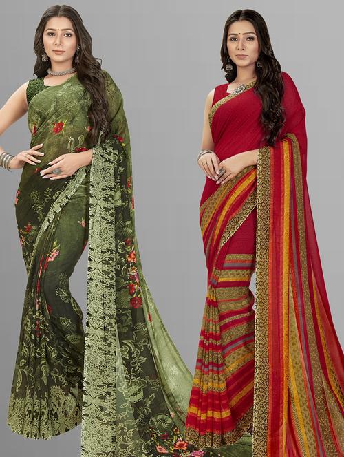 women pack of 2 casual wear combo sarees with blouse - 21479898 - Very Small Image - 1